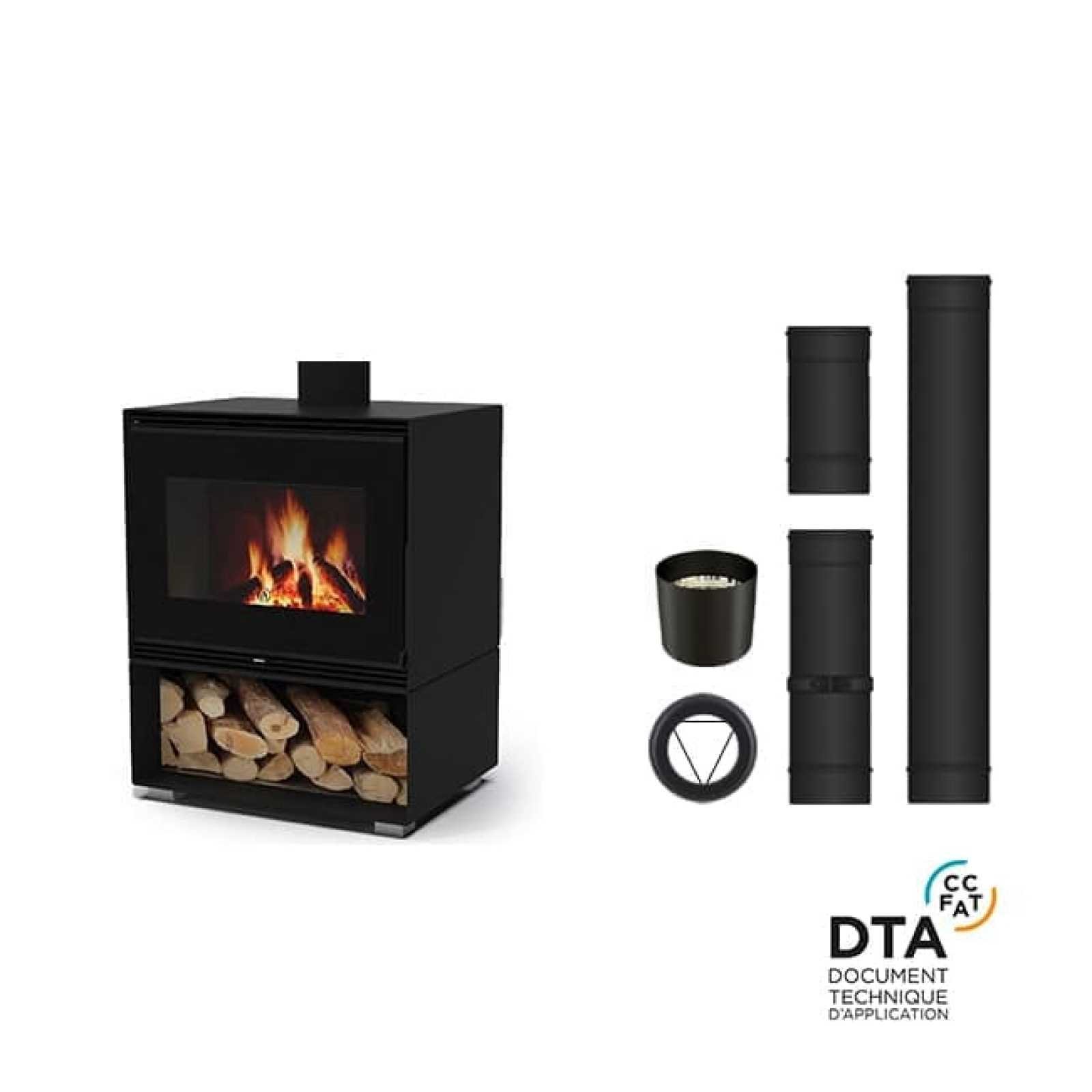 Pack poêle à bois Orta – Option Ventilation – Sortie dessus 11kW