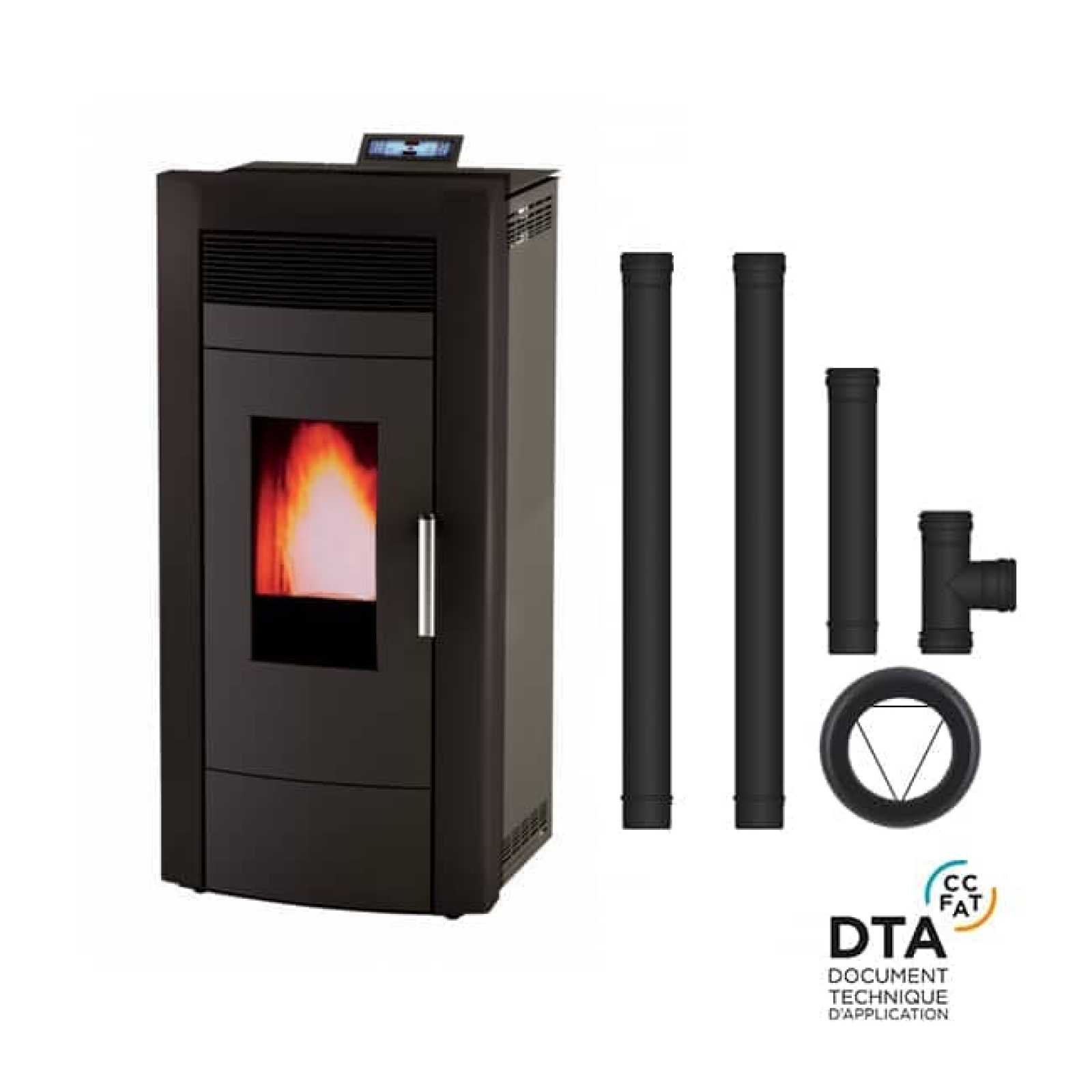 Pack poêle à granulés hydro Baracuda Commo Plus + Kit d’installation sortie arrière 21kW